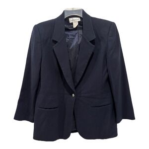 Cathy Daniels Blazer Womens 12 Blue Wool Jacket Button Up Pockets Lined Nautical
